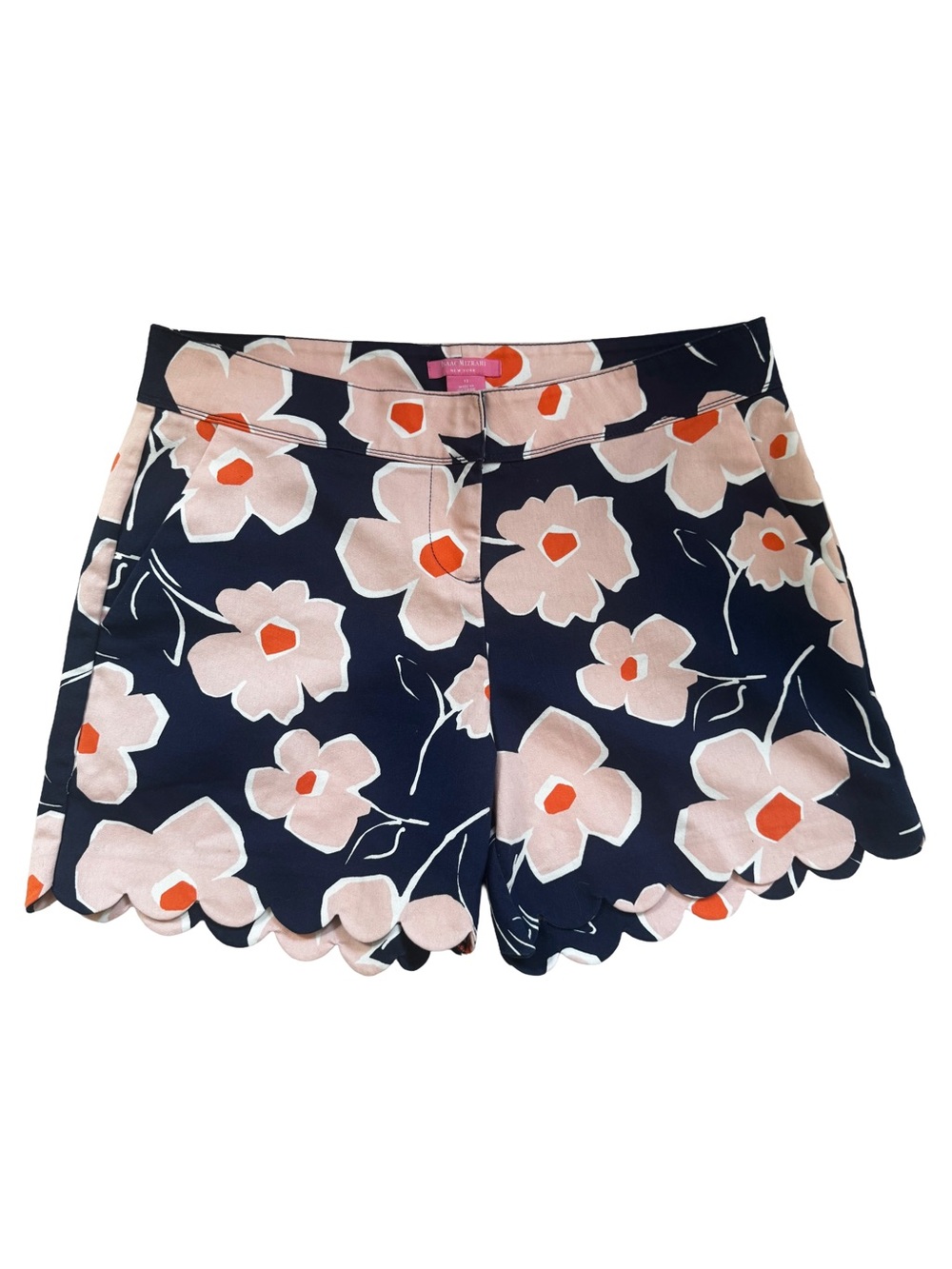 Isaac Mizrahi Navy Floral Scalloped Hem Shorts- 12